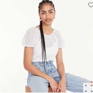 J.Crew Cottagecore White Eyelet Puff Sleeve V-back Blouse Fairy Top Sz 6 NWT